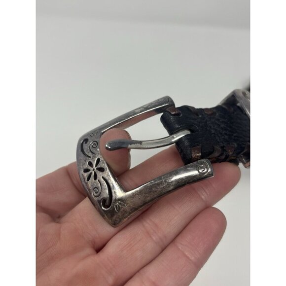 Brighton Black Leather Whipstitch Concho Belt Size M 30/32 Aged - Picture 4 of 10